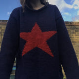 Zingj And Winter Five-Pointed Star Contrast Color Sweater Female Y2K Round Collar Loose Knit Top Female