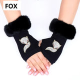 FUNKY 2021 New Fashion Winter Gloves Faux Fur Collar Skulls Heart Stars Knitted Gloves Without Fingers For Women