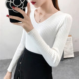 Autumn V Neck Sweater Knitted Fashion Sweaters 2021 Slim Winter Tops For Women Pullover Jumper Pull Femme Truien