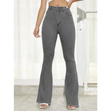 Button Fly Women's Raw Hem Flare Jeans Autumn Fashion Woman Denim Pants Jean Femme High Waist Full Length Slim