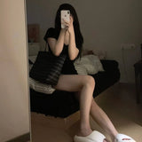 Zingj Cotton V-Neck Short-Sleeved T-Shirt Female 2024 Summer New Slim Show Thin Hot Girl High Waist Short Top