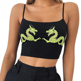 Casual Dragon Pattern Crop Tops Summer Cropped Sexy Tight Attractive Fitness Polyester U Neck Fashion Sleeveless