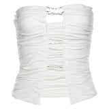 Y2K Sexy Clubwear Pearl Chain Trim Cut Out Tube Top 2000s Fashion Backless Folds Strapless Crop Tops Women Party
