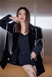 High Quality Women Tassel Velvet Blazer Suit Black 2022 Autumn Black Diamond Buttons Ladies Jacket Clothing