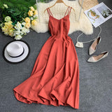 Sexy Spaghetti Strap Long Dress Women Elegant Backless Dresses Vintage Beach Party Maxi Dress Robe