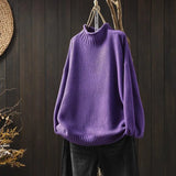Literary And Art Retro Semi-High-Collar Sweater Women Loose Large Plate Type 2025 Autumn And Winter Casual Knitted Bottom