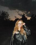 Black Bow Faux Leather Biker Jacket- Outfit