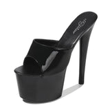 Zingj Patent Leather Mop High Heels With Sexy Black Waterproof Platform Hate Day Superb High Slippers Female