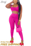 Sporty Fashion 2 Two Piece Suit Fitness Sleeveless Crop Top And High Waist Skinny Pencil Pants Sportswear