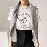 spring casual lazy wind round neck pullover letter printing loose all-match short-sleeved T-shirt top women