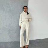 Women Fashion Knitted Trousers Two Piece Set Casual Hooded Long Sleeve Sweatshirt & Pants Set 2022 Winter Female