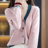 Zingj Spring And Autumn New Fashion Female V-Neck Loose And Versatile Color Cardigan Show Thin Single Breasted Sweater Coat Female-Outfit