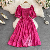 Zingj Summer New French Soft Style Sweet American Collar Bubble Short Sleeves Waist Show Thin Forked A-Shaped