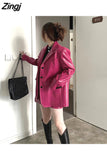 Autumn Loose Casual Shiny Crocodile Print Patent Pu Leather Blazer for Women Single Breasted Luxury Designer