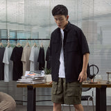 New Retro Tools Pocket Shirt Men's Youth Trend Loose Short-Sleeved Shirt Middle
