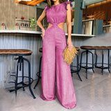 Zingj New 2024 Summer Round Collar Flounce Jumpsuit-Outfit
