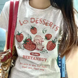 Aesthetic Summer New Cartoon Strawberry T-shirts Harajuku Short Sleeve Loose OCasual Tops Women O Neck All Match Casual