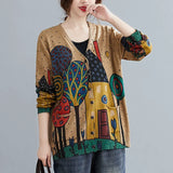 and Autumn Plus Size Women's V-neck Sweater Loose Lazy Cardigan Jacket Printed Knitwear Women's