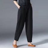 Cotton Linen Ankle Length Pants Women 2022 Spring Summer Casual Harem Trousers Plus Size S-5XL Elastic Waist Loose