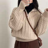Dark Academia Half Zip Up Cable Knit SweaterOutfit