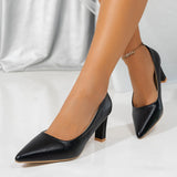 Spring And Autumn New Korean Version Of The Sharp-Thing High-Heeled Shoes Soft Leather Coarse Single Shoes Women Thin Black Professional Work