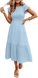 Summer Hot Women's Clothing New To Take Flying Sleeves Pure Color Folding Short-Sleeved Dress
