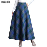 Waist Woolen Skirts Women Winter 2019 Fashion Streewear Wool Long Pleated Skirt Casual Ladies Saia Longa Plaid Female