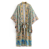 Bohemian Printed Summer Beach Wear Clothing Long Kimono Autumn Plus Size Tunic Women Tops Self Belted Wrap Coat