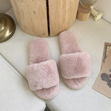 Zingj Slippers Wool Slippers Indoor Home Autumn And Winter Short Plush Flat Bottom Open Drag A Large Size Slippers- Outfit