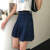Harajuku Denim Skirt Women Summer Pleated Skirt Fashion High Waist Leisure Retro Skirt Female