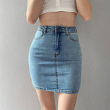 American High Waist Elastic Hip Mini Skirt Slim A-line Short Shows Thin Button Denim Skirts