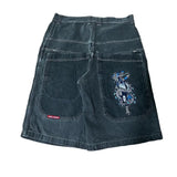 Pocket Embroidered Letter Print Jeans Men's Shorts Summer Vintage Super Wide-Legged Jeans 211-0-Outfit