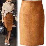 Multi Color Suede Midi Pencil Skirt Women 2021 Fashion Elastic High Waist Office Lady Bodycon Skirts