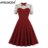 50s 60s Formal Flare Swing Dress Patchwork Red Black Green Retro Vintage Party Sundress Cocktail Pin Up A Line Tunic