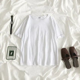 Tee Shirt Solid Color Basic T-Shirt Women Casual O-neck Harajuku Top Korean Hipster Cotton Basic