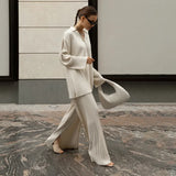 Zingj New Solid Color Straight Pants Casual Two Sets Of Foreign Women's Pleated Shirt Trousers Suit-Outfit