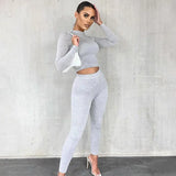 women spring autumn long sleeve soild colorcrop tops long pant tracksuit two piece clothes suit outfits matching