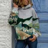 Harajuku Hooded Sweatshirts Women ELegant Mountain Printed Loose Hoodies Spring Casual Tracksuit Tops Oversized
