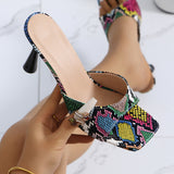 Zingj Size Slippers Female 2024 Summer Leopard Print Square Head One Word Stylish High Heel