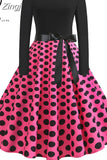 Print Vintage Dress Women Christmas Casual Robe Femme Dress Elegant Party Dresses Long Sleeve