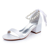 Cm Thick Heel Sandals Shallow Mouth With Sandals Champagne Satin Cloth Bride White Sandals Women Wedding