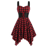 Black Plaid Vintage 50s Dress Women Lace Up Patchwork Sling Sexy A Line Party Gothic Ladies Elegant Retro