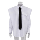 Zingj 2023 New Fashion Women's Long Sleeve Lapel Shirt Women's Design Sense Niche Tie White Shirt-Outfit