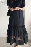 Korea Summer Women Lace Black Dress Woman Pullover Pleated Ruffes Dress Fashion Ladies Womens Casual Office Long