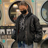 Korean Style Loose Skeleton Zip Up Hoodie Goth Grunge Long-Sleeved Hooded Jacket Retro Black Oversized Sweatshirt