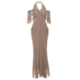 Summer Fashion Trend Women's New V-Necked Bare Back Mesh Splicing Body And Hip