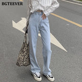 Casual Loose Floor-Length Jeans Pants for Women High Waist Pockets Ladies Straight Denim Pants Summer Female