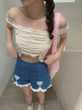 Print Lace Trim Blue Denim 2022 Sexy Shorts High Waist Women's Summer Shorts Gothic Oversize Shorts Women Denim