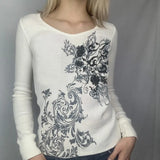 Indie Fairy Grunge Crop Top 90s Vintage Graphic Print Long Sleeve Women Crop Top Harajuku Autumn Spring Female Tees