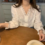 Shirts Women Spring Womens Outwear Lace-edge Elegant Princess Retro Solid All-match Daily Date Party Fashion Ulzzang